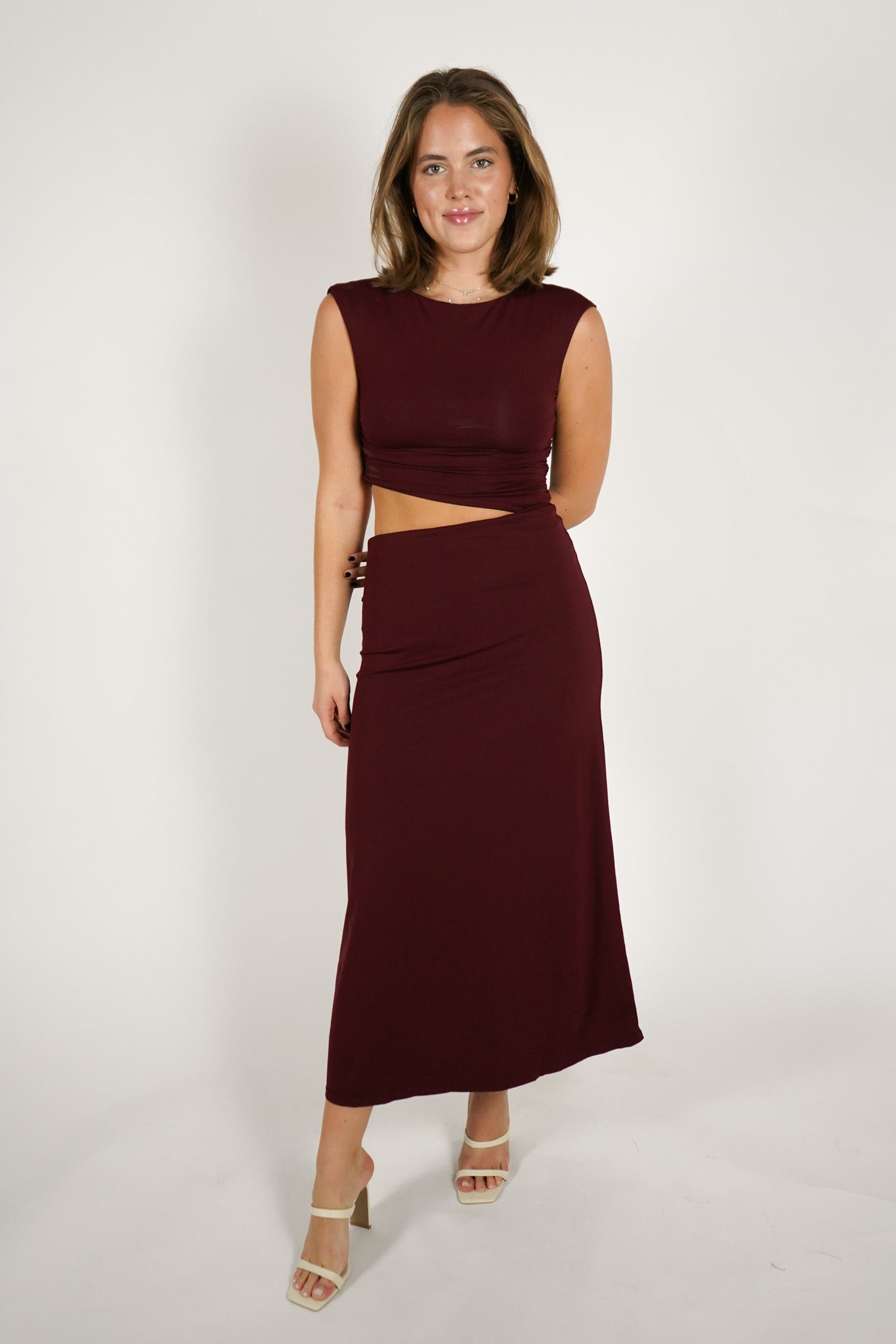 Burgundy Midi Dress with Cutout