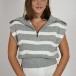 Stripe sleeveless sweater with Zipper