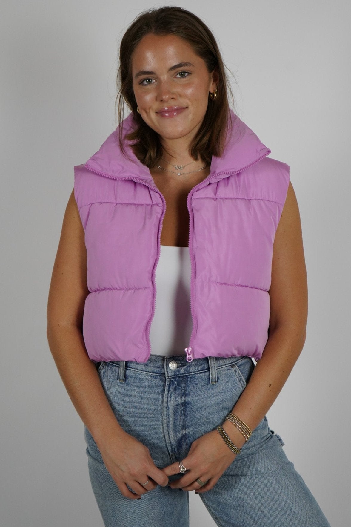 Pink Puffer Vest Cropped