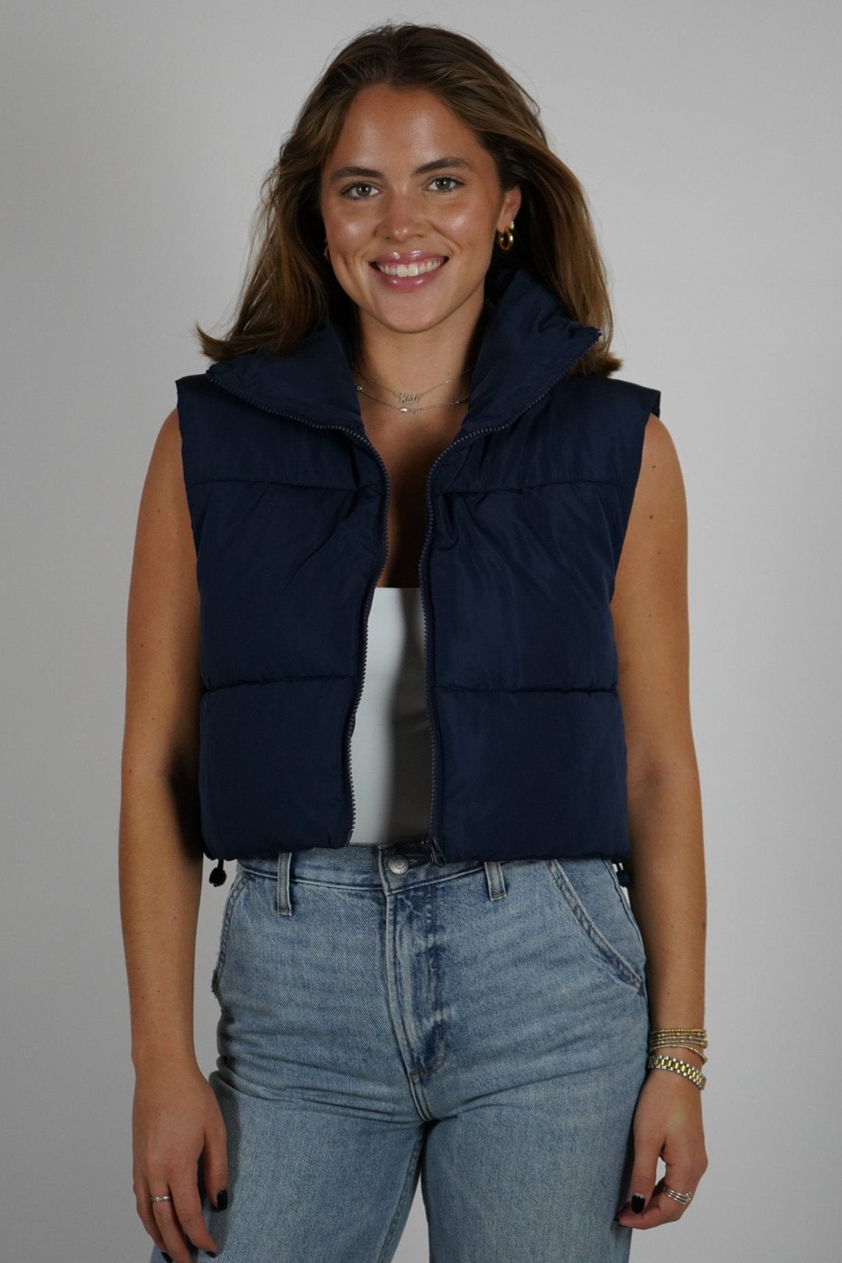 Navy Puffer Vest Cropped