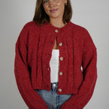 Red Fluffy Cardigan Big Buttons