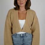 Beige Open Cardigan Ribbed