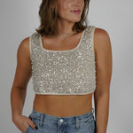 Sequin and pearl Cropped Top