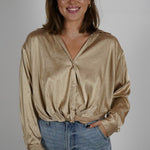 Tan Satin Top with Rhinestones