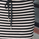 Stripe Skirt Matching Skirt Set.  black and beige horizontally striped short-sleeve matching set at Rodeo Boutique