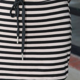 Stripe Skirt Matching Skirt Set.  black and beige horizontally striped short-sleeve matching set at Rodeo Boutique