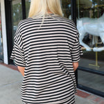 Stripe Skirt Matching Skirt Set.  black and beige horizontally striped short-sleeve matching set at Rodeo Boutique