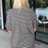Stripe Skirt Matching Skirt Set.  black and beige horizontally striped short-sleeve matching set at Rodeo Boutique