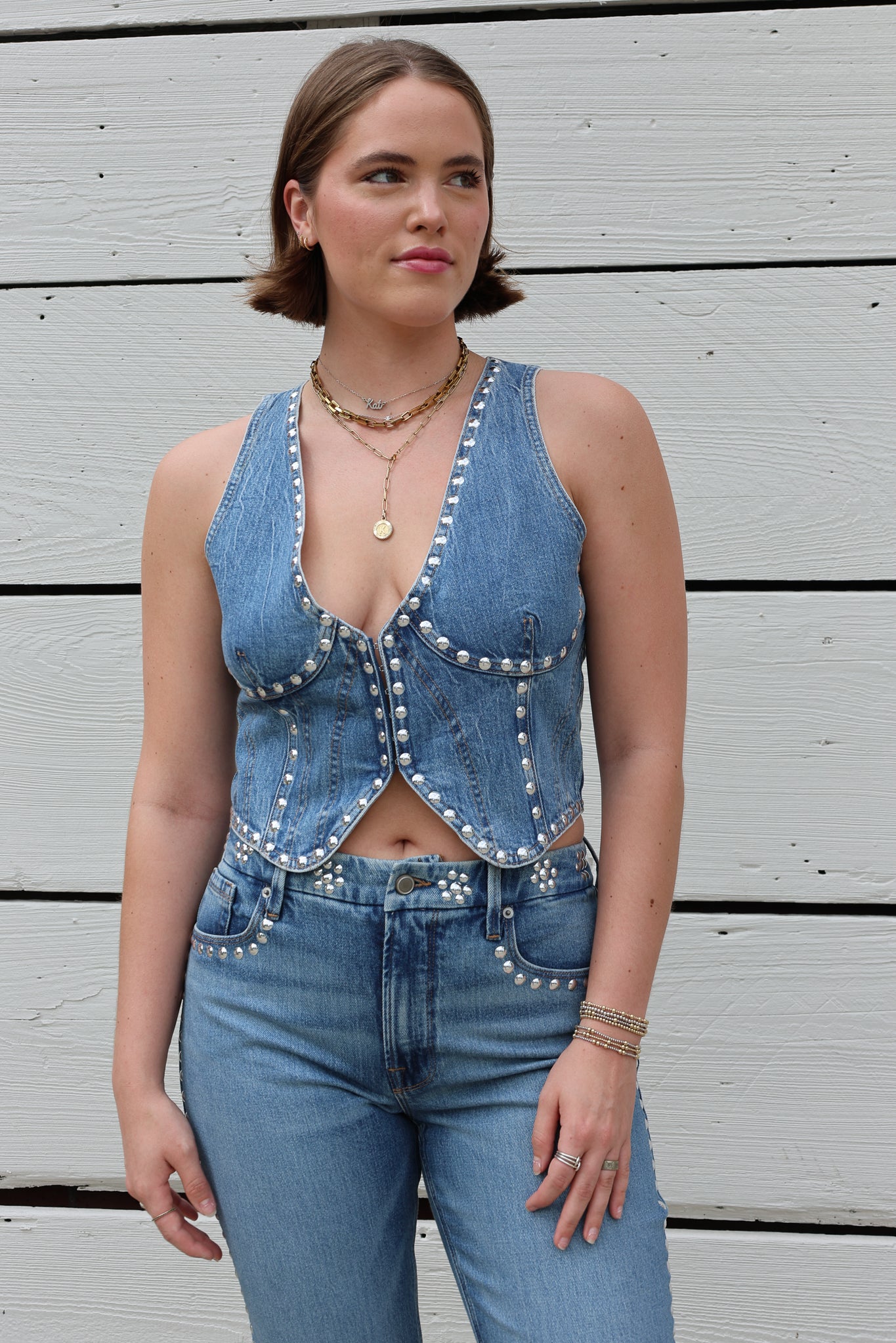 Studded Denim Vest
