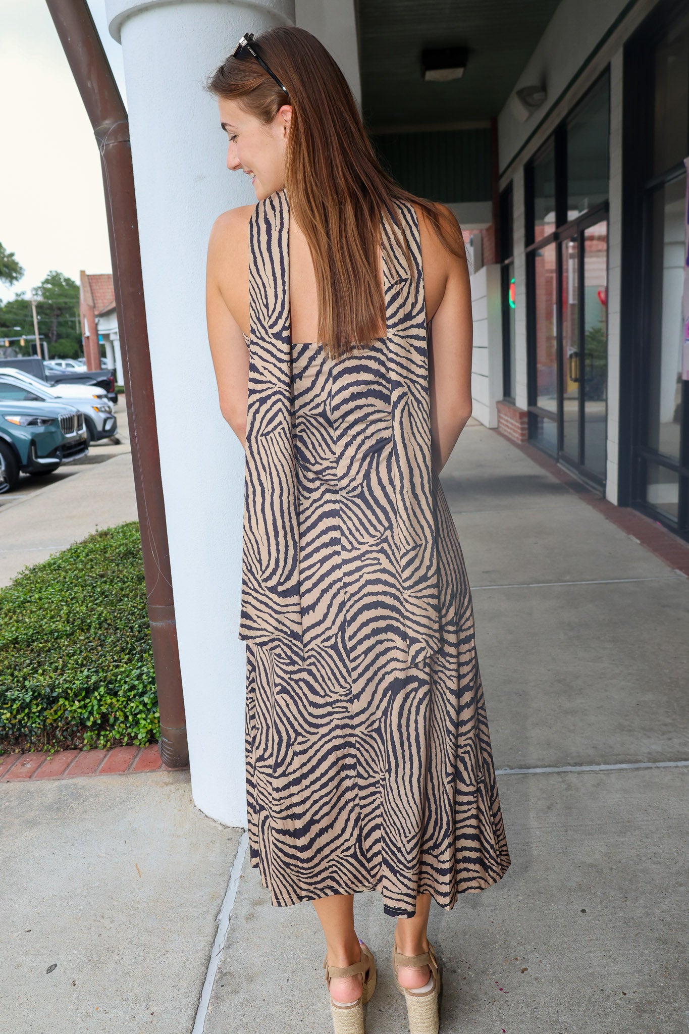 Tiger Print Strapless Midi Dress with scarf – Tiger Girl Midi | Rodéo Boutique