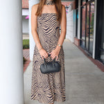 Tiger Print Strapless Midi Dress with scarf – Tiger Girl Midi | Rodéo Boutique