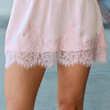 Satin Lace Trim Mini Skirt - Black/Pink